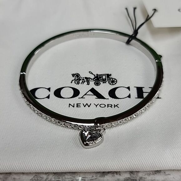 COACH Stone Heart Charm Bangle Bracelet NWT - Picture 3 of 11